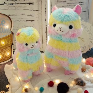 Jouets en peluche alpaga Kawaii 20/28/35/50CM, poupées d'animaux en peluche à rayures arc-en-ciel, jouet japonais en peluche pour enfants, cadeau d'anniversaire et de noël, livraison directe