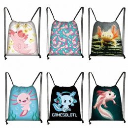 Kawaii Axolotl Backpack Gamesolotl Gamer Femmes Sac à tirage pour voyager Mignon Boys Girls Sac à berce