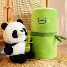 Ensemble de Panda en bambou Kawaii, jouet en peluche mignon, Animal de remplissage, poupée ours, Design réversible, cadeau d'anniversaire pour enfants, 240124