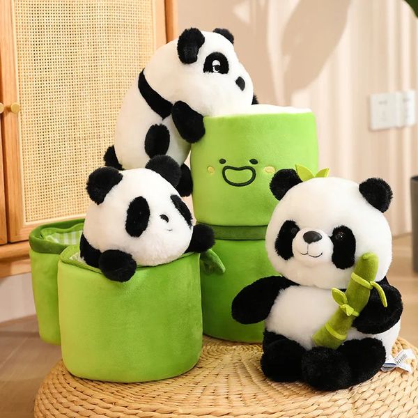 Kawaii Bamboo Tube Panda Set Peluche Jouet Mignon Peluches Peluche Ours Poupée Réversible Conception Enfants Cadeau D'anniversaire 231220