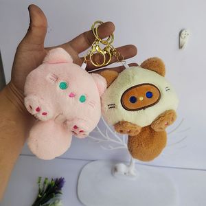 Llaveros de peluche Kawaii BB Sound Cats, llavero colgante de gatito de peluche con cola grande de dibujos animados, llavero de coche con bolso de peluche encantador rosa, blanco y marrón