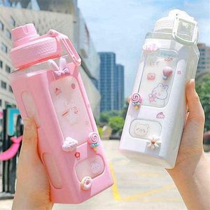 Kawaii Bear Bouteille d'eau pastel avec autocollant 3D 700 ml 900 ml en plastique Voyage Thé Jus Lait Portable Mignon Shaker Bouteille De Boisson Cadeau Y162T