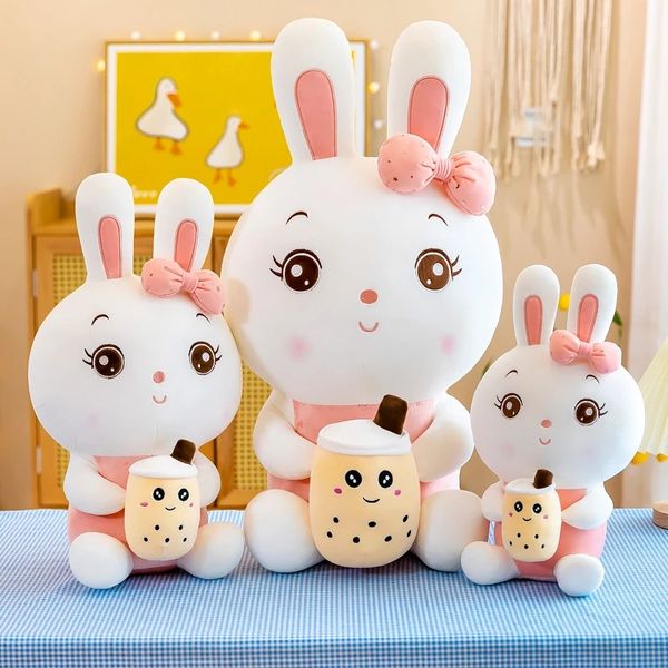 Conejo de peluche Kawaii Boba, animales de peluche, té de la leche, conejito, muñeco suave para dormir, decoración para el hogar, regalo de cumpleaños para niña