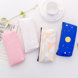 Kawaii Canvas Pencil Zipper Bag Starry Lovely Sky Pen Case Estudiantes Papelería Bolsa Útiles escolares Monedero, SIN lápices PHJK2105