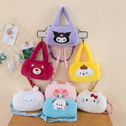 Kawaii Cartoon Kuromi Melody Cinnamoroll Plush Shoulder Bag Anime Plushie Messenger Bag Keys Monedas de bolso Regalos