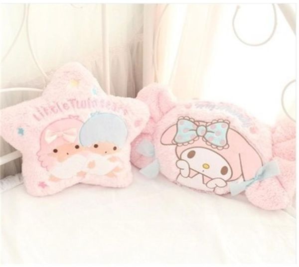 Almohada de dibujos animados Kawaii My Melody Candy Little Twin Star Shape, cojín trasero suave de felpa, decoración creativa para sofá cama, muñecos de peluche MX9982887