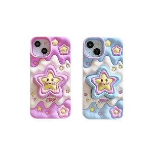 Kawaii Cartoon Pink Bowknot Girls Silicone Phone Case pour iPhone 15 13 14 Pro Max 15promax Protection Cas Back Cover Star Stand 1pc