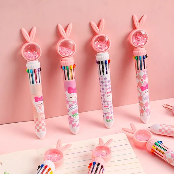 Kawaii dessin animé rose lapin 10 couleurs stylos à encre gel mécanique mignon école bureau fournitures d'écriture accessoires cadeaux prix enfants 240111