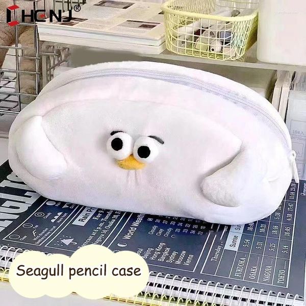 Kawaii Cartoon Gaviota Case de lápiz Gran capacidad Linda bolsa de bolsas de felpa para niñas Suministros de alumnos de estilo coreano