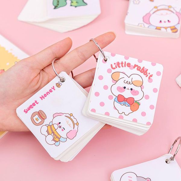 Mini cuaderno de hojas sueltas de dibujos animados Kawaii, bonito anillo con hebilla en blanco, Memo de cuaderno de vocabulario, notas adhesivas, papelería coreana