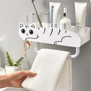 Kawaii chat salle de bain étagère organisateur sans poinçon support de rangement avec crochets shampooing douche support de rangement salle de bain accessoire de rangement 240129