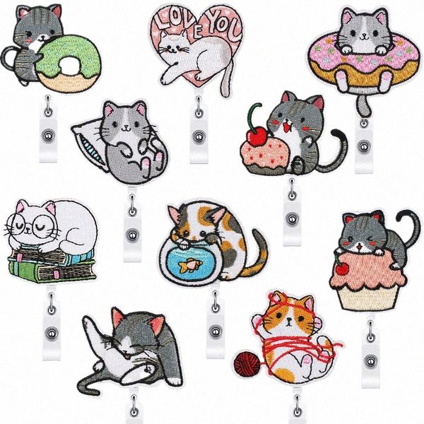 Kawaii Cat Broiderie Badge Reels Carto Cat Badge Reels Reels Pocon Pocket Work Carte ID / IC Carte Holder Acless D325 #