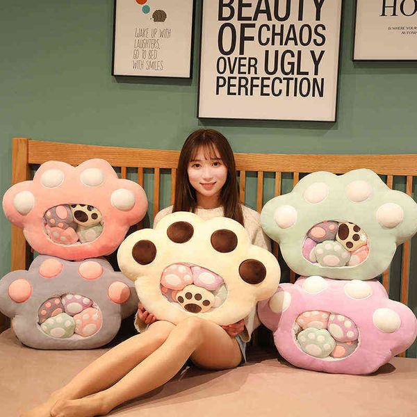 Kawaii Cat Paw Juguetes de peluche con piernas pequeñas Cojín de bolsillo lindo Sofá Muñecas suaves rellenas para niños Niñas Regalo J220704