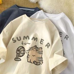 Kawaii Kat T-shirt Vrouwen Korte Mouw Zomer Tops Koreaanse Mode Cartoon Tee Vrouwelijke T-shirts O Hals Effen Leuke kleding voor Meisjes