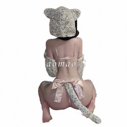 Kawaii Chat Femme Costume Japonais Lingerie Cosplay Sexy Polka Dot Accent Léopard En Peluche Soutien-Gorge Culotte Bikini Uniforme Roleplay Set i1M7 #