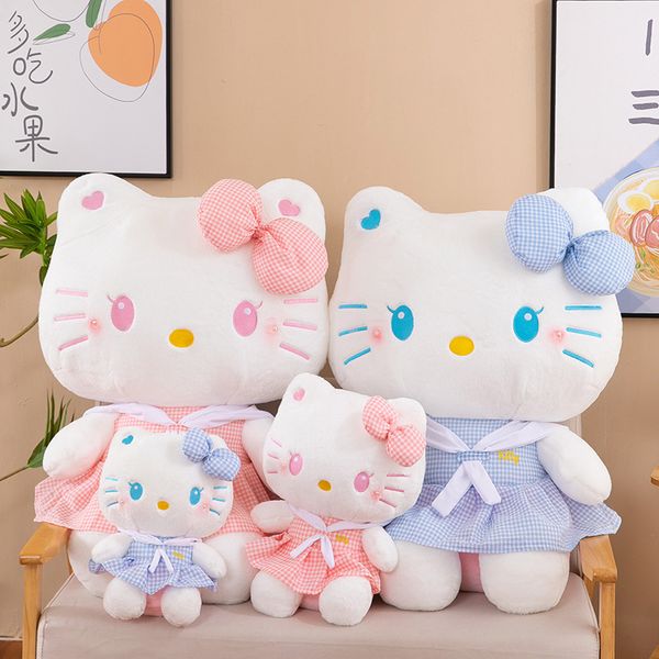 Kawaii falda a cuadros gato juguete de peluche travestismo flor falda gato muñeca cumpleaños regalos hogar dormitorio Decoración