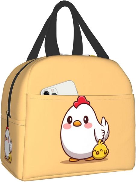 Kawaii Chicken Lunch Bento Board isolé Boîte à lunch réutilisable Sac à lunch imperméable avec poche avant pour le bureau de bureau