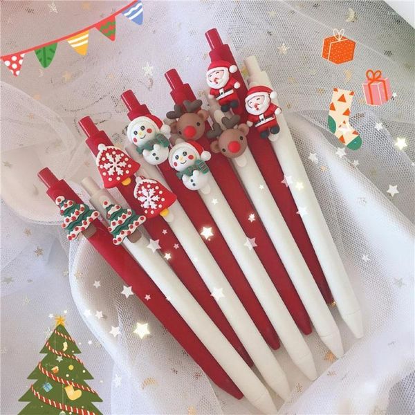 Stylo Gel de noël Kawaii, joli arbre renne, école noire, boîte neutre du père noël, fournitures de papeterie, cadeau de 0.5mm, Y2C3