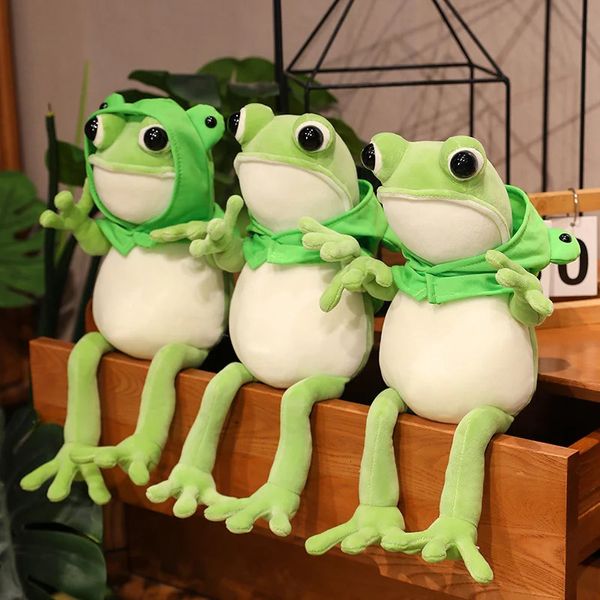 Kawaii Cape Grenouille En Peluche Jouet Doux En Peluche Animal Joli Chapeau Grands Yeux Anime Poupée Bébé Câlin Oreiller Enfants Garçon Cadeaux D'anniversaire 240115