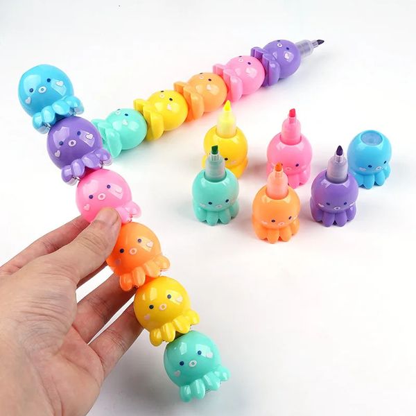 Kawaii mignon poulpe surligneurs pointe biseautée marqueurs couleurs pastel pour enfants bébés enfants noël anniversaire cadeaux créatifs 240320
