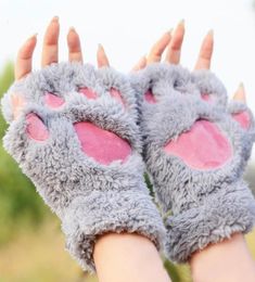 Kawaii Mignon Femmes Hiver y Ours/Chat En Peluche Patte/Griffe Gant-Nouveauté en éponge douce dame gants à moitié couverts Cadeau De Noël Y181022105251839