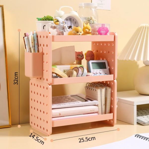 Kawaii Desk Shelf Double couches Bureau étagères de rangement en plastique Sépartie étudiante Prapperie de papeteries Rack Cosmetic Display Rack