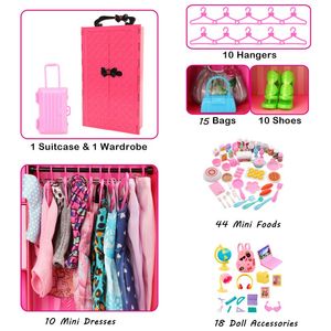 Kawaii dolly meubels garderobe 43 items/lot kids speelgoed mini poppen accessoires kast schoenen voor barbie diy kinderen game cadeau
