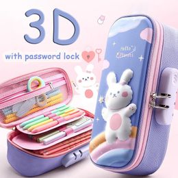 Kawaii EVA 3D trousse à crayons avec mot de passe serrure grande capacité sac à stylo étanche pour garçons filles fournitures scolaires papeterie cadeau 240306