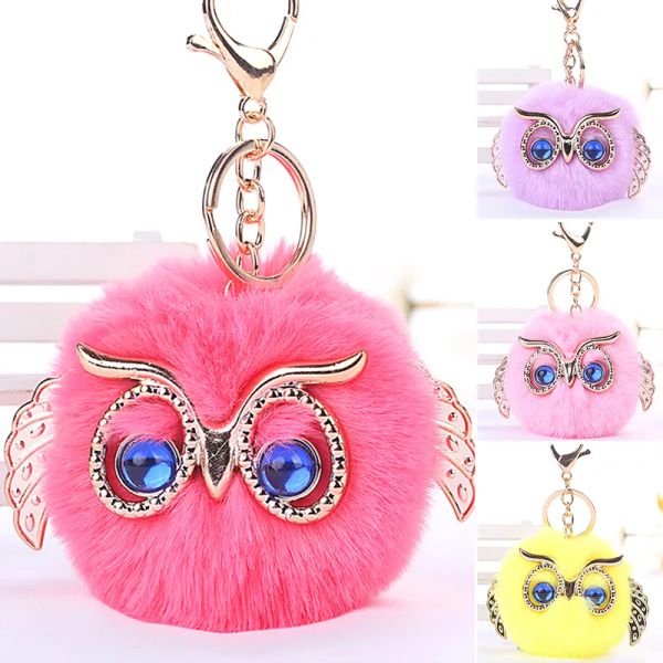 Kawaii – porte-clés en fausse fourrure de hibou pour femmes, breloques de portefeuille pour sac à main, pendentif en peluche Animal mignon avec porte-clés pour sac à dos, ornements cadeaux