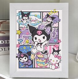 Kawaii Fest: Kit de pintura de diamantes 5D de adorables amigos de gatos de dibujos animados, juego completo de arte de perforación para decoración de amantes de las manualidades