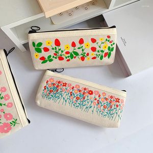 Kawaii fleurs porte-crayon mignon sac en toile Portable maquillage cosmétiques pochette de rangement coréen papeterie fournitures de bureau