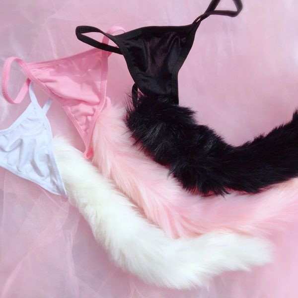 Kawaii Fox Tail Sexy G-string String Culottes Femmes Mignonnes Petit Renard Longue Queue T-back Chat COS Culottes Tentation Lingerie Sous-vêtements 240315