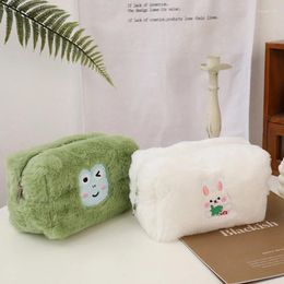 Kawaii – pochette en peluche lapin grenouille, trousse à crayons, douce et moelleuse, multifonctionnelle, grande capacité, support de sac de rangement de papeterie de maquillage