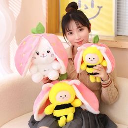 Kawaii – jouet en peluche lapin transfiguré, fruit mignon, carotte, fraise, transformé en lapin, chat, jouet en peluche, cadeau d'anniversaire et de noël pour enfants