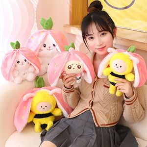 Kawaii Fruit Transfigured Bunny Plush Toy Cute Carrot Strawberry Dird In Rabbit Cat Toy Kids Birthday Christmas Gift LT0049