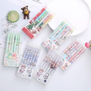 Kawaii Gel stylo 6 pièces/ensemble dessin animé séchage rapide encre noire presse écriture stylos école fournitures de bureau papeterie