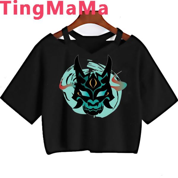 Kawaii Genshin Impact T-shirt femmes drôle Hu Tao Xiao masque graphique t-shirts Grunge esthétique vêtements T-shirt femme