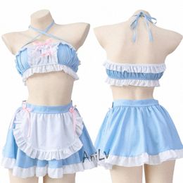 Kawaii Girl Anime Cafe Clerk Maid Unifrom Tenues Femmes Mignon Lolita Bleu Pyjamas Pool Party Serveur Costumes Cosplay m4Uw #