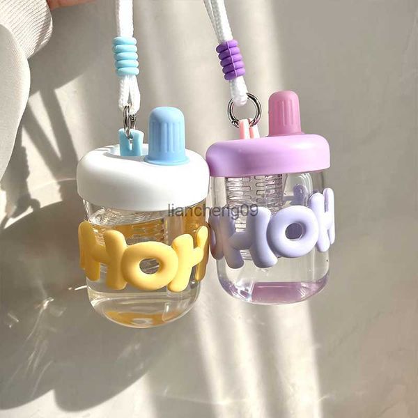 Botella de agua de vidrio Kawaii con pajita de infusor de té para beber agua café Boba té jugo fresco leche botella portátil para niños niña L230620