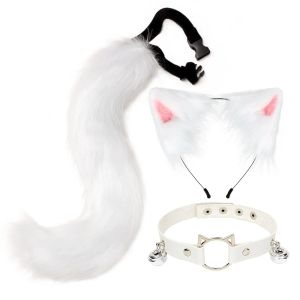 Kawaii Handmade Furry Cat Oreilles et Set Tail Wolf Fox Hair Clip Faux Fur Coue Coure cou Choker Halloween Party Cosplay Set Gift