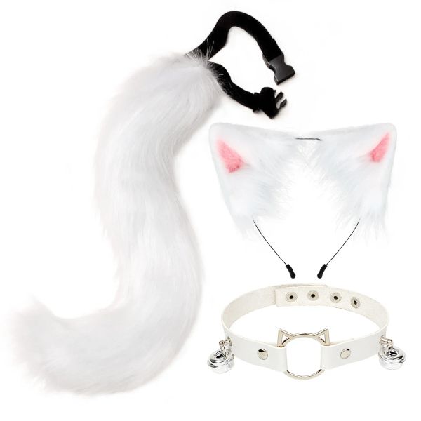 Kawaii Handmade Furry Cat Oreilles et Set Tail Wolf Fox Hair Clip Faux Fur Coue Coure cou Choker Halloween Party Cosplay Set Gift