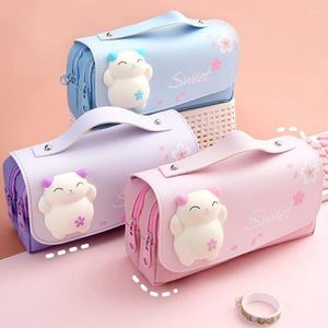 Kawaii – trousses à crayons scolaires de grande capacité, boîte à stylos Portable, sac de rangement de papeterie, pochette multicouche pour fournitures