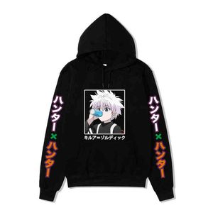 Kawaii Hunter X Hunter Sudaderas con capucha Hombres Mujeres Sudadera de manga corta Killua Zoldyck Anime Manga Sudaderas con capucha negras Bluzy Tops Ropa H1227