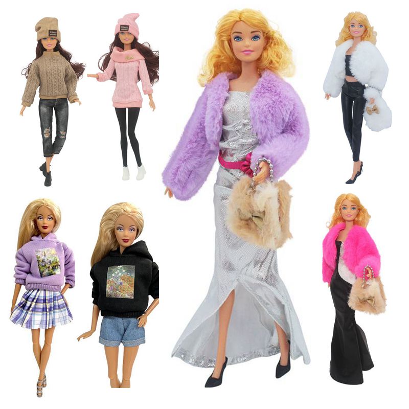 Kawaii Item Fashion Doll Clothes Kids Toys Dolly Accessories Winter Coat Wear Hat Shoes Bags For Barbie DIY Girl Game Present