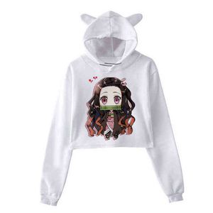 Kawaii Japonais Anime Demon Slayer Hoodies Femme Harajuku Cartoon Kimetsu No Yaiba impression Sweat À Capuche Coréen Sweats Femmes 211108