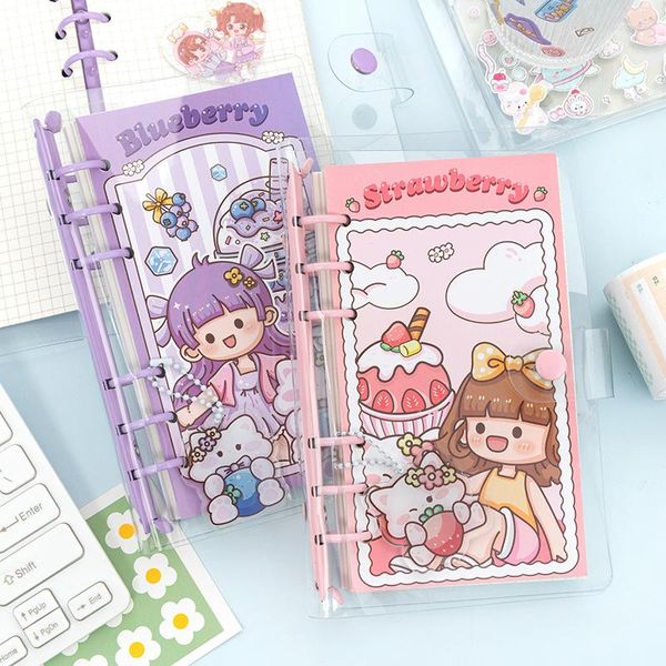 Cuaderno de hojas sueltas de moda japonesa Kawaii, papel cuadriculado con forro de niña fresa, 200P, planificador DIY, Agenda, libro diario