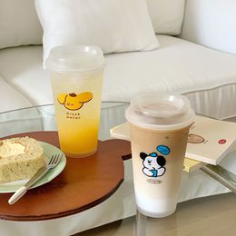 Kawaii Koreaanse plastic waterfles voor ijskoffie Sap Melk Leuke herbruikbare bubble theekopjes met deksel draagbare BPA gratis