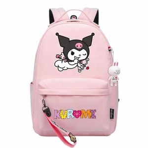 Kawaii Kuromi Melody Niños Niñas Niños Bolsas de libros escolares Mujeres Mochila Adolescentes Lienzo Mochila de viaje para computadora portátil R7hi #