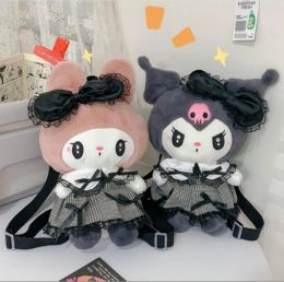 Kawaii kuromi mélodie en peluche sac à dos doux en peluche ferme à double sac à bandoulière