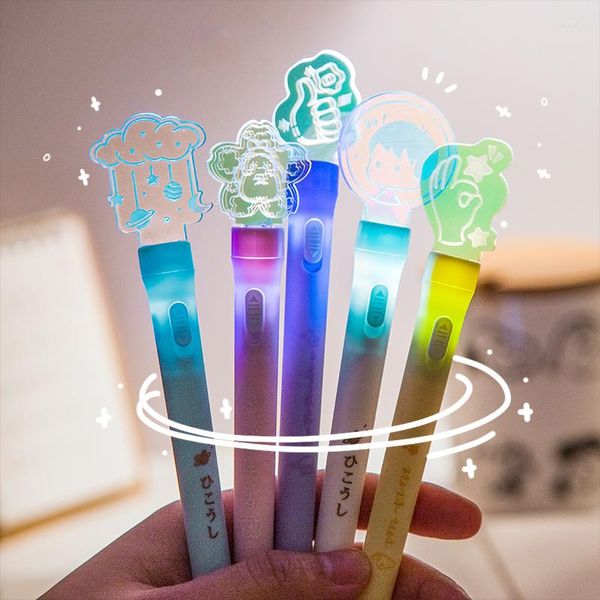 Kawaii Luminous Light Brand Gel Pen Grande capacité 0,5 mm Pull Cap Black Water Gradient Signature